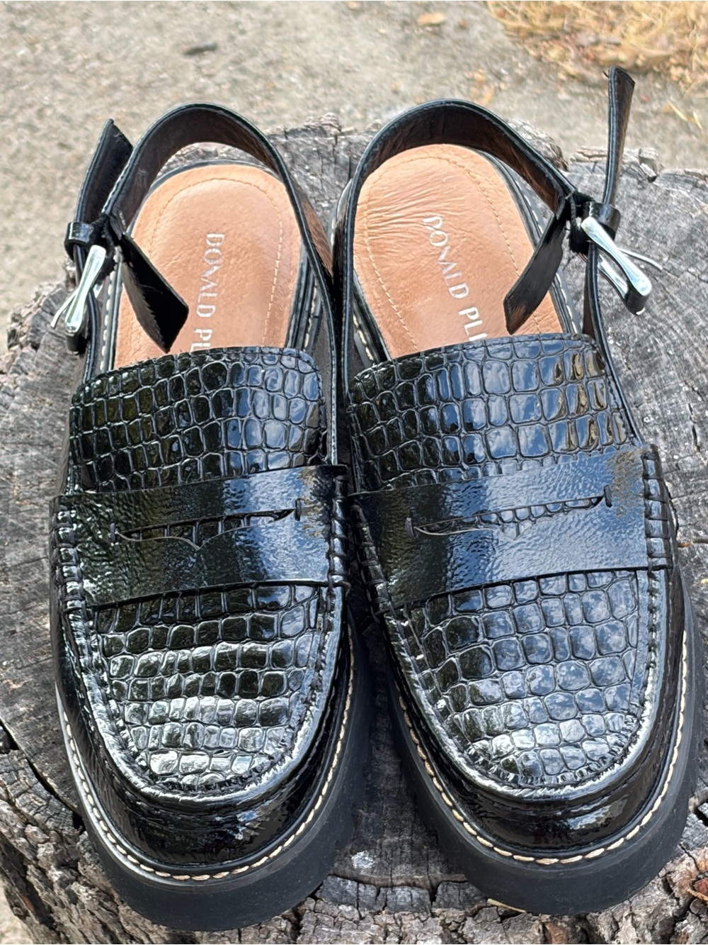 Donald J. Pliner Black Croc-Embossed Halie Slingback Mules SZ 8.5